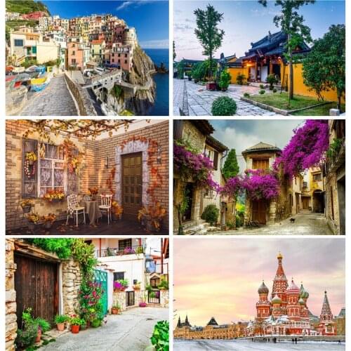 Retro Europe City Scenery Photography Backgrounds Spring Landscape Wedding Baby Portrait Backdrops For Photo Studio 21803OUZ-01