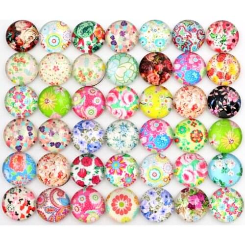 Hot Sale 50pcs 10mm Flower Colors Mixed Handmade Glass Cabochons Pattern Domed Jewelry Accessories Supplies-C4-43