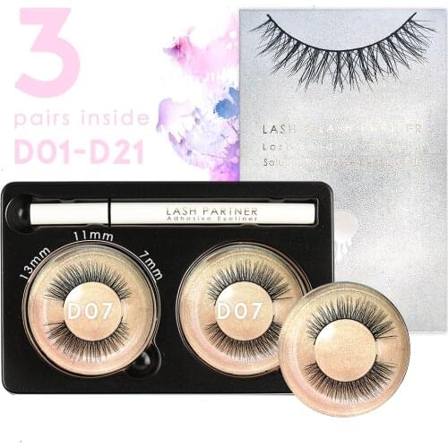 D01-D21 3 Pairs Eye Makeup Faux Cils Eyelashes Eyeliner Pen Magic Clear Or Black Self Adhesive Liner False Eyelash Kits