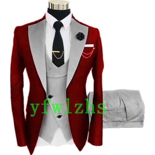 Handsome One Button Groomsmen Notch Lapel Groom Tuxedos Wedding Dress Men Suits Blazer Prom Dinner (Jacket+Pants+Tie+Vest) A191