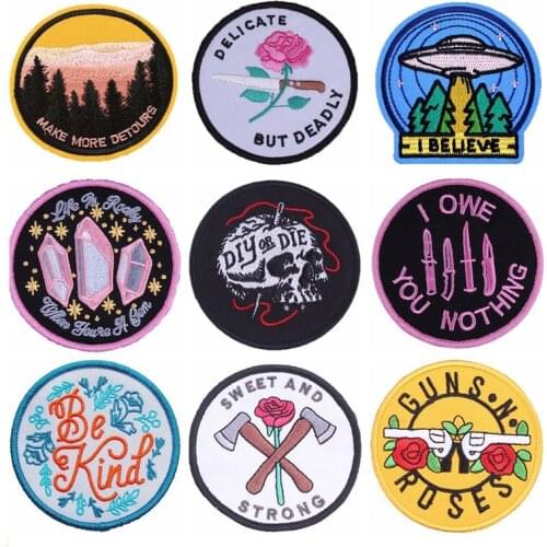 20pcs/lot Round Embroidery Patch Letter Flower Rose Mount Clothing Decoration Sewing Accessories Diy Iron Heat Transfer Applique