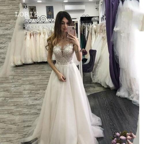 LORIE Cap Sleeve Bohemian Country Wedding Dresses Sweep Train Bridal Gowns Lace Beach Wedding Gowns Custom Made
