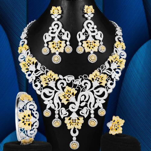 Missvikki Luxury Bridal Wedding Necklace Bangle Earrings Ring 4 PCS Jewelry Set Dancer Stage Performance Party Show High Quality