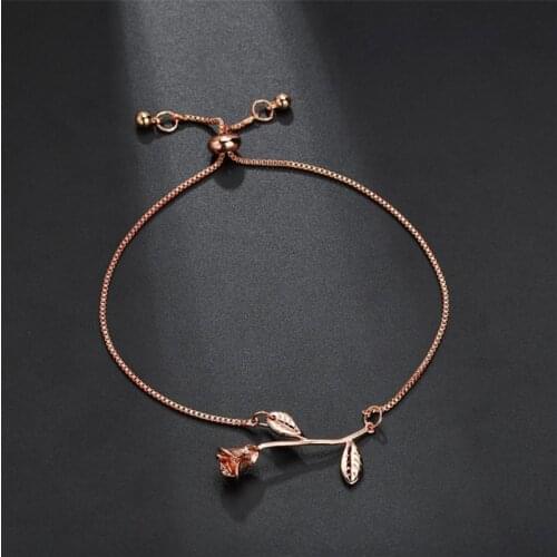 Fashion cadeau maitresse Rose Flower Charm Bracelet For Women Girl Bracelet & Bangle Adjustable Pulseras Wedding Bridal Jewelry