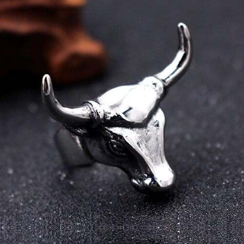Domineering Bull Head Ring Men Never Fade Stainless Steel Biker Rings Fashion Punk Hip Hop Animal Jewelry Gift for Boyfriend