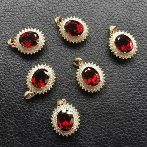 Natural red garnet pendant S925 Sterling silver Natural gemstone Pendant Necklace Elegant Diana Round women girl gift jewelry