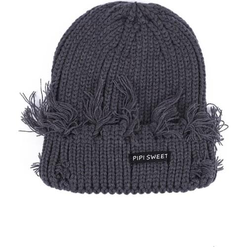 New Knitted Hat Womens Hat Autumn and Winter Warmth Made Old Ripped Patch Yuppie Hip-hop Mens Hat Beanie