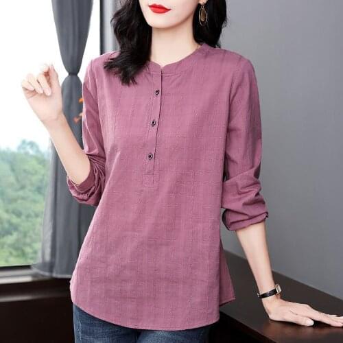 2021 Autumn New 100% Cotton T Shirt Woman Long Sleeve Shirt Oversized Woman T-shirt Korean Style Plus Size Loose Women Shirts