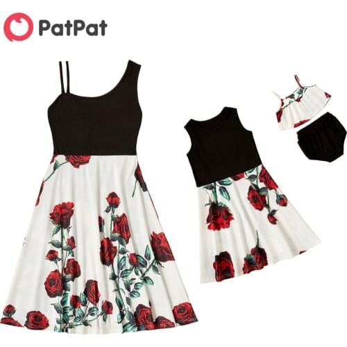 PatPat 2021 New Arrival Summer Valentines Day Series Rose Print Tank Dresses for Mommy and Me