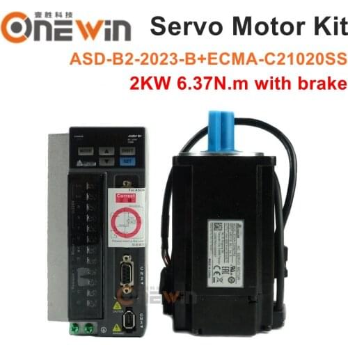 New and original 2KW AC servo motor drive kit with brake ECMA-C21020SS + ASD-B2-2023-B with 3M cable 3000rpm 6.37N.m 100mm