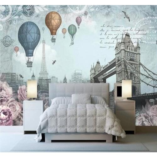 Custom wallpaper vintage British style hot air balloon background wall-high-grade waterproof material