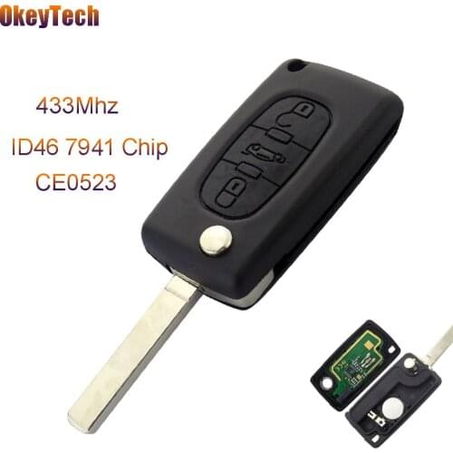 OkeyTech 5pcs 433Mhz ID46 PCF7941 Chip 3 Button Flip Folding Remote Control Key For Peugeot 307 Partner Citroen No Groove CE0523