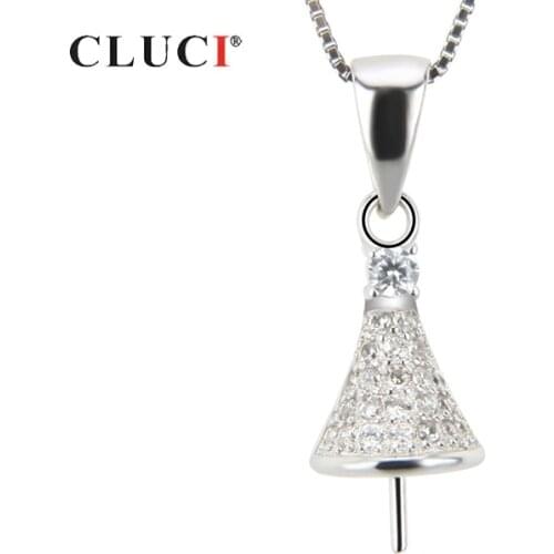 CLUCI Silver 925 Bell with Zircon Women Pendant Jewelry 925 Sterling Silver Simple Pearl Pendant Mounting Charms Pendant SP057SB
