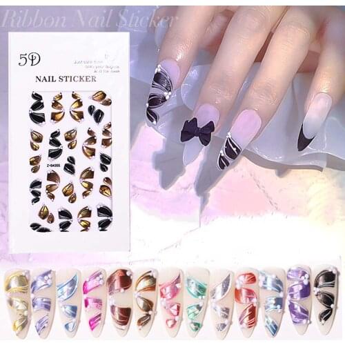 5D Embossed Ribbons Nail Stickers Nail Art Decals Embossed Nail Stickers Rainbow Manicure Accessories Three-dimensional