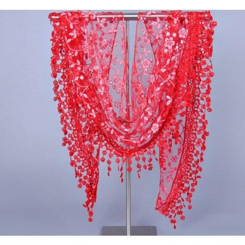 Women Fashion Triangle Wrap Lady Shawl Flower Lace Scarf Female Baby Tassel Shawls Scarves Spring Summer Shawl