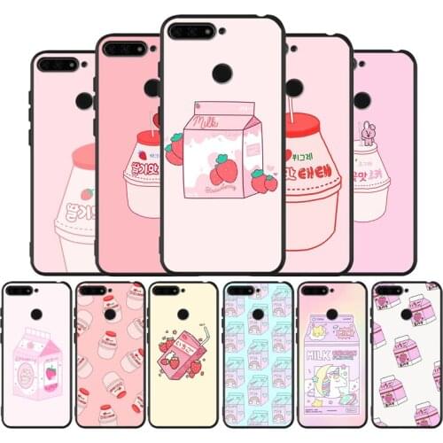 Strawberry Milk black Silicone Phone Case For honor 20 Pro 8 8X 9 10 20 Lite for Mate 10 30 Lite Pro cover