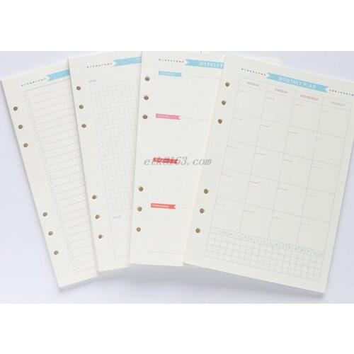 6 Holes Spiral Planner Refill Inner Paper Diary Weekly Monthly Plan To do List Colorful Page for A6/A5 Loose Leaf Notbook