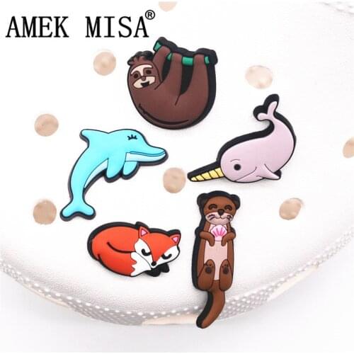 Original 1pcs Animals PVC Shoe Charms Dolphin Narwhal Fox Shoes Accessories Croc Charms JIBZ Shoe Decoration for Girls Kids Gift