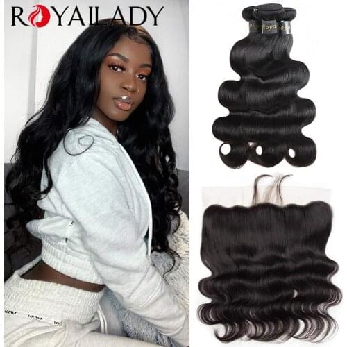 Royal Lady Body Wave Hair Bundles With Frontal Brazilian Human Hair 3 Bundles with Frontal 13x4 Lace Part Remy Hair Extensions