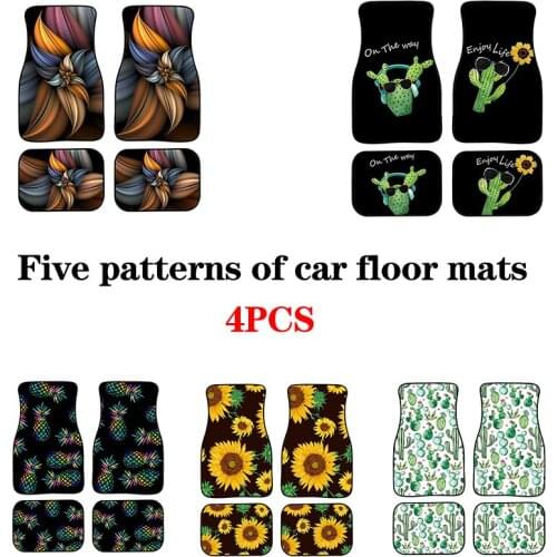 Female Car Accessories, 4 Universal Pads, Front And Rear Foot 3D Dynamic Sunflower Pattern Interior Protection Device