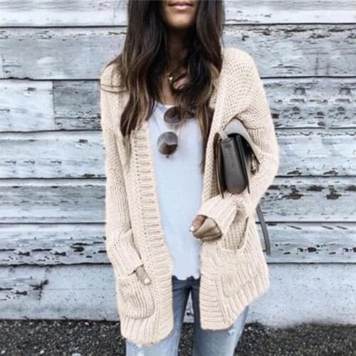 Women Plus Size Autumn Long Sleeve Cardigan Chunky Crochet Knitted Open Front Sweater Solid Color Casual Loose Outwear Coat with