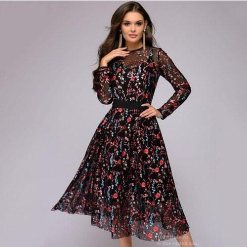 Spring Autumn Polyester Womens Dress Round Collar Long Sleeve Pullover Floral Print Two Piece Fashion Streetwear Dress