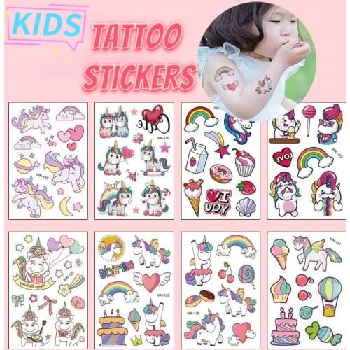 10Pcs Kids Tattoo Anime Stickers Temporary Fake Tattoos Waterproof Cartoon Unicorn Mermaid Dinosaur Hand Arm Toys For Children