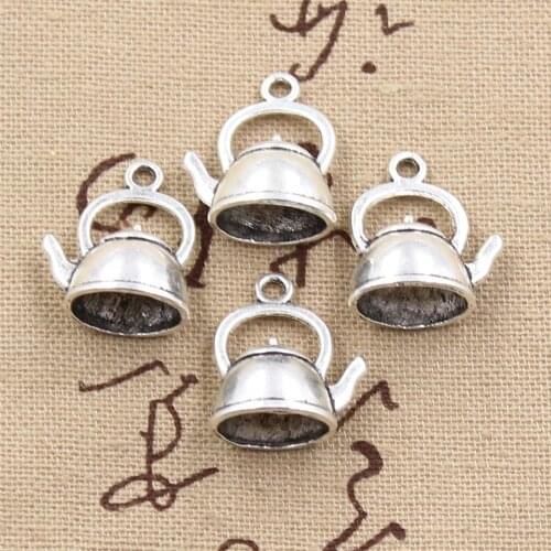 12pcs Charms Teapot Kettle 20x17x10mm Antique Bronze Silver Color Pendants Making DIY Handmade Tibetan Bronze Jewelry