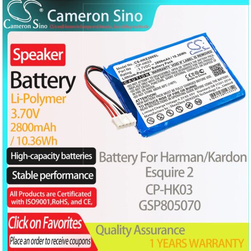 CameronSino Battery for Harman/Kardon Esquire 2 fits Harman/Kardon CP-HK03 GSP805070 Speaker Battery 2800mAh 3.70V Li-Polymer