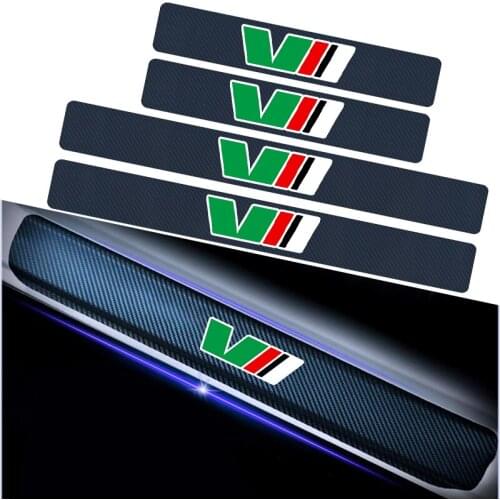 Car styling 4pcs VII VRS logo Emblem Carbon Fiber Car Door Scuff Plate sticker Decal For SKODA octavia 1 2 3 a5 a7 RS accessorie