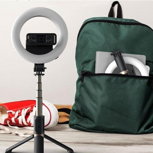 Q07 4in 1 Wireless Bluetooth Selfie Stick With 6inch LED Ring Photography Light Foldable Tripod Monopod for iPhone 12 Android