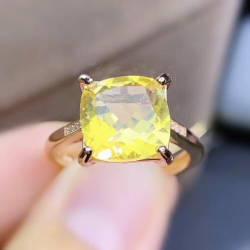 Natural real citrine square big ring Free shipping 10*10mm 4.2ct gemstone 925 sterling silver Fine jewelry J215289