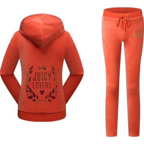 Juicy Lovers Brand Slim Top Velvet Sporting Suits Women Jogging Tracksuits womens Outdoor Hooded Collar Casual Sportswear suits