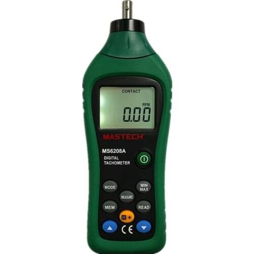 MASTECH MS6208A LCD Display Contact-type Digital Tachometer RPM Meter with Backlit and Rotation Speed 50-19999RPM Data Hold