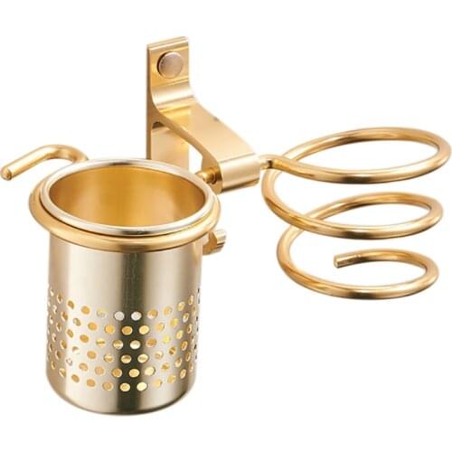 New Hair Dryer Holder With Cup Households Rack Hair Blow Dryer Shelf Metal Wall Mount Bathroom Accessories Gold Hair Dryer Rack