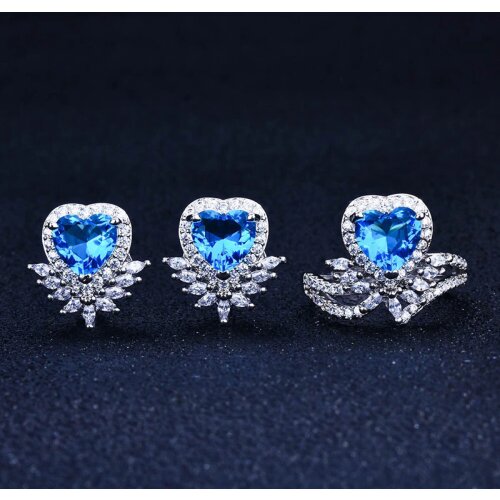 Exquisite Elegant Heart Stud Earrings Inlay Shiny Cubic Zircon 925 Silver Romantic Wedding Ring Christmas Jewelry Gift For Women