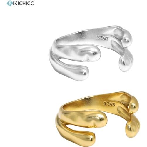 KIKICHICC 100% 925 Sterling Silver Gold Two Line Open Bangle Resizable Rings Adjustable Irregular Geometric Wedding Gift Jewelry