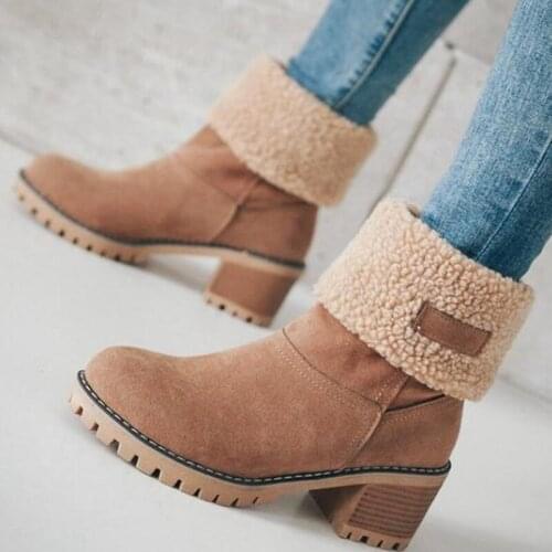 2021 Winter Classic Womens Boots Retro European American Medium Tube Thick Heel Fleece Snow Boots