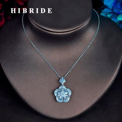 HIBRIDE Classic Elegant Flower Pendant Necklace Sweater Chain Dress Accessories For Women Pendientes Mujer Moda N-624