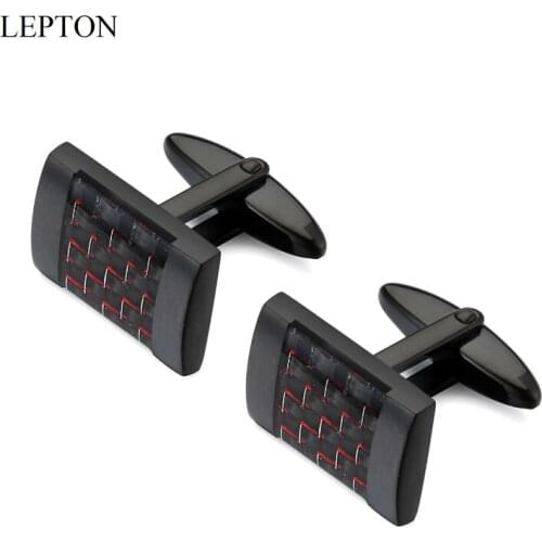 Lepton Matte Stainless steel Cufflinks BlackColor Square Carbon Fibre Cuff links for Mens Groomsmen Wedding Gift Drop Shipping