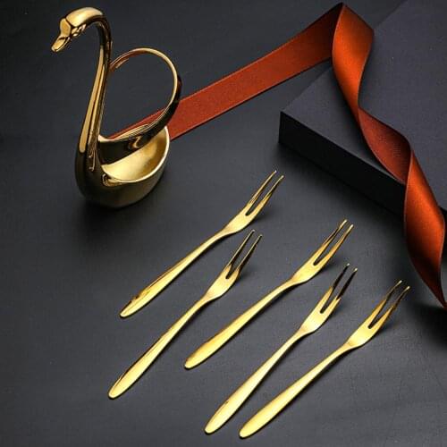 5Pcs Swan Fruit Base Holder Forks Set Stainless Steel Salad Dessert Forks Coffee Spoon Cake Tableware Zero Waste Talher Flatware