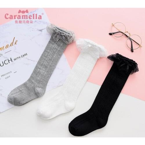 Caramella New Spring Summer Girls Stockings Knee High Long Cotton Lace Flower Baby Hosiery Kid Kniekousen Meisje Dropshipping