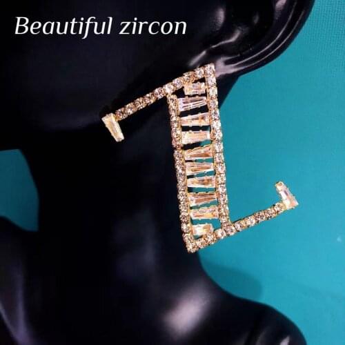 New fashion luxury letter Z-shaped cubic zirconia crystal womens Earrings Korea simple jewelry Rhinestone Earrings party access