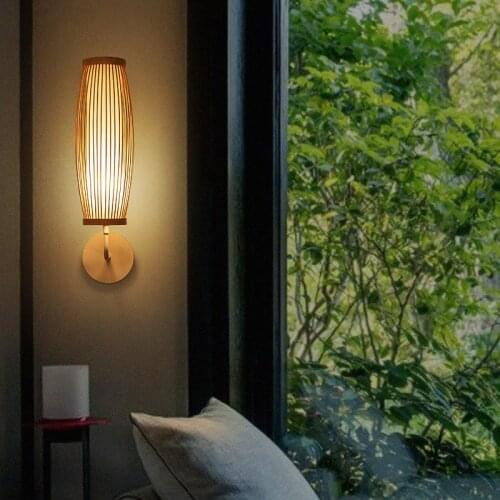 New Chinese Bamboo Wall Lamp Creative Bedroom Bedside Wall Sconce Light Fixture Living Room Decoration Restaurant Wall Lights