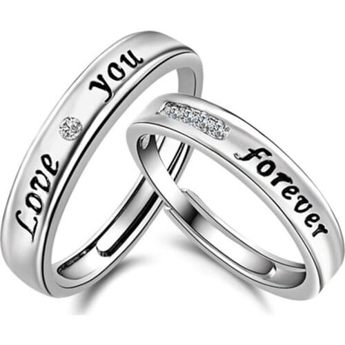 Couple Ring LOVE YOU FOREVER Promise Rings 2pcs/set Adjustable Women And Men Wedding Engagement Open Rings