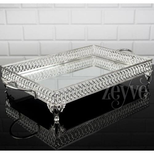 Serving Tray Luxury Service Plate Golden Silver Rectangle Big Small Turkish Arabic Oriental Eastern
