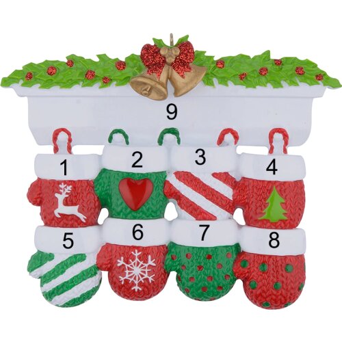Mantel Gloves Family of 8 Polyresin Personalized Christmas Ornaments Hand Painted Textured Figurine For Gifts Home Decoration