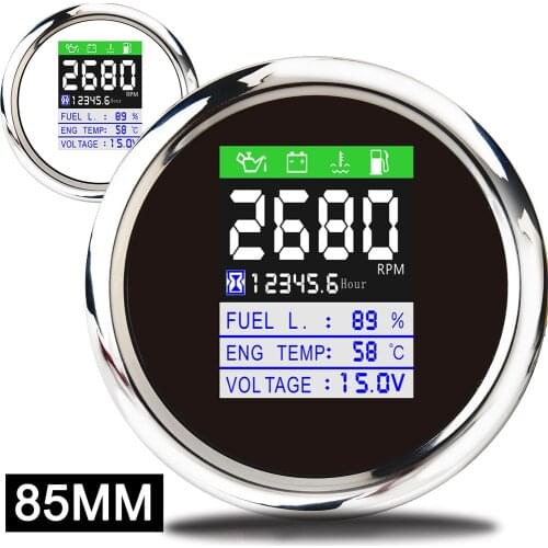 85MM Tachometer CAN bus Multi-function Digital Gauge Oil Pressure Voltage Water Temp Fuel Level Meter Total Hours With Alarm