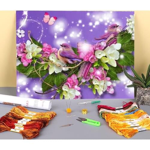 Bird Animal Printed Fabric 11CT Cross-Stitch Set Embroidery DMC Threads Painting Handiwork Needlework Handmade Wholesale