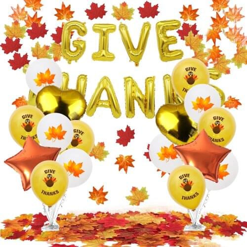 Amawill Thanksgiving Party Decoration Supplies Turkey Artificial Maple Leaf and Latex Balloon Kit Give Thanks Theme Adornment
